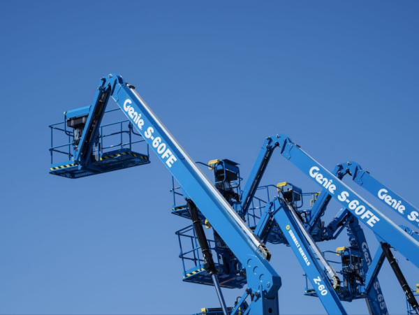 Cranes on a worksite.